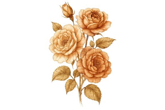 Download Classic Sepia Roses Detailed Botanical - Premium Resources